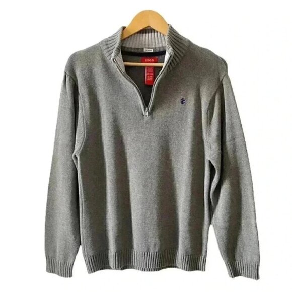 IZOD Sweater 1/4 Zip Pullover 100% Cotton Grey Boys Size XL - Picture 1 of 14